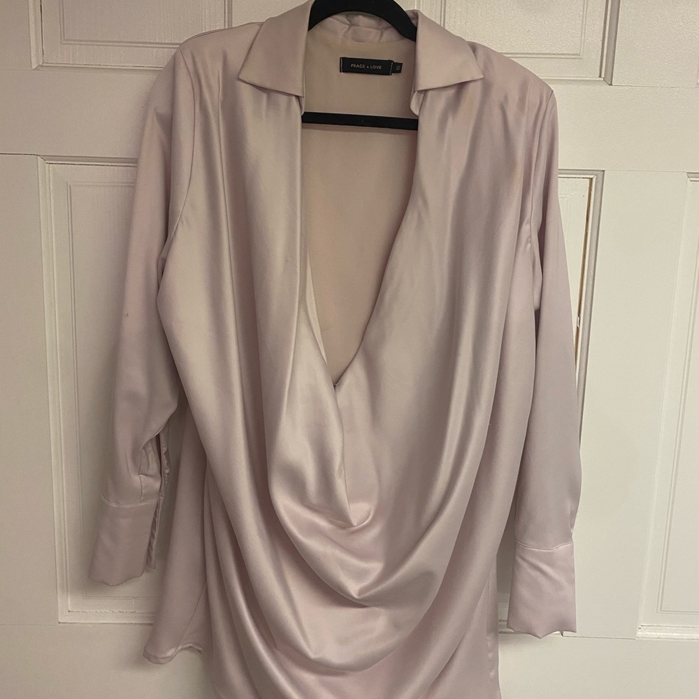 Missguided Light Pink Satin V Neck Dress